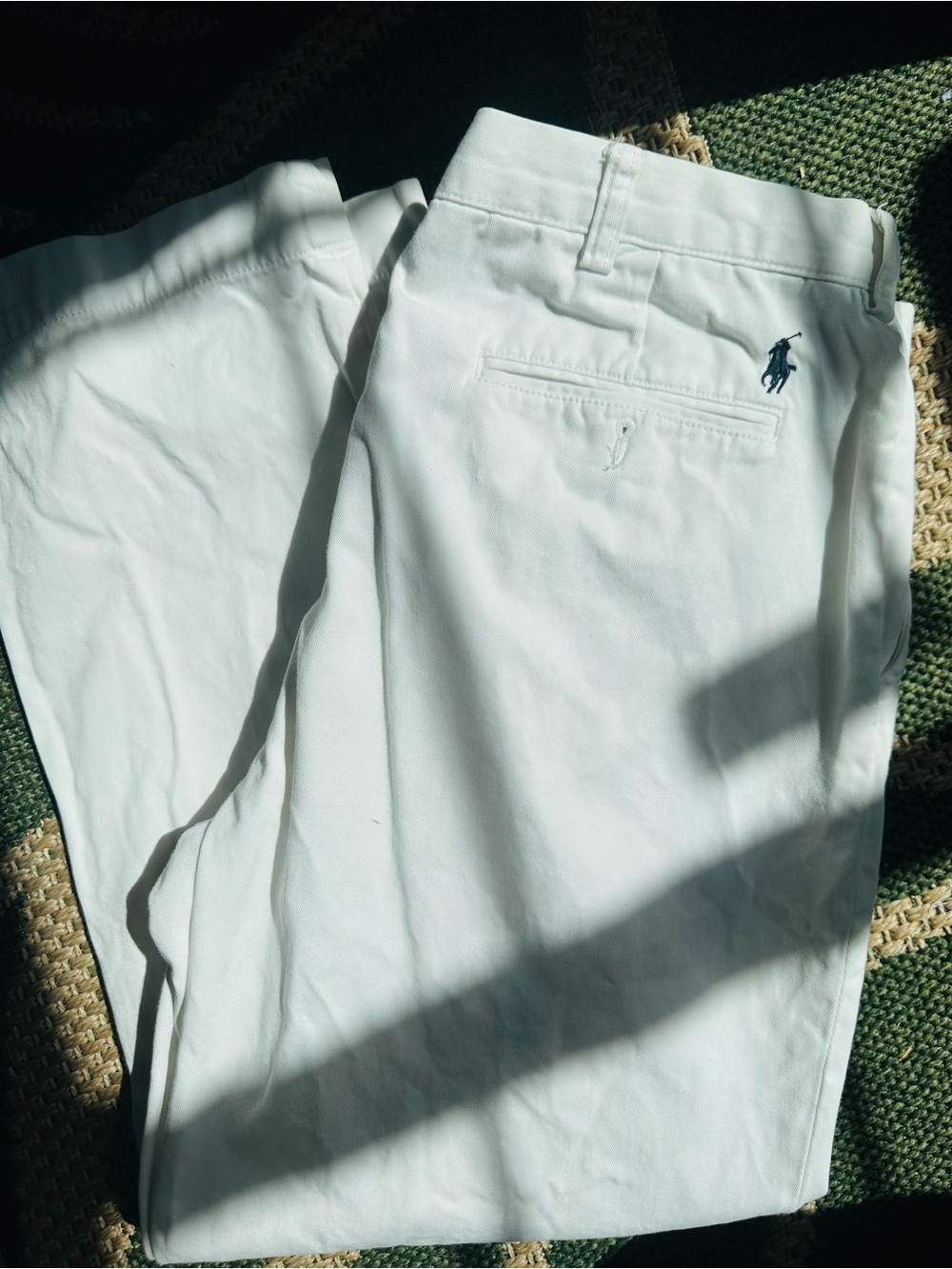 Ralph Lauren White Cotton Chino Pants with Navy Pony